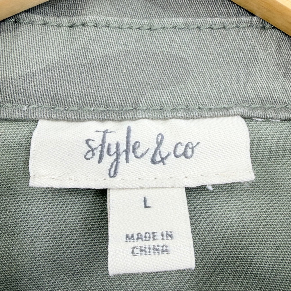 Style & Co Womens Camo Print Denim Jacket Green Camouflage Utility Large NEW - Picture 3 of 5